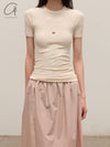 BASERANGE Elastic waist skirt Comfortable French BAS-SKCA-PO-SU25-FEN Pink